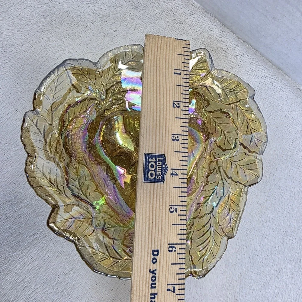Vintage Indiana Carnival‎ Glass Loganberry Leaf Amber Marigold Candy Dish Gift